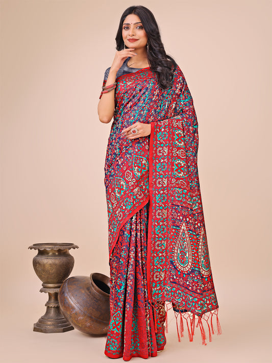 Elegant Pink Jacquard Linen Cotton Saree with Traditional Multicolor Weave & Tassel Pallu