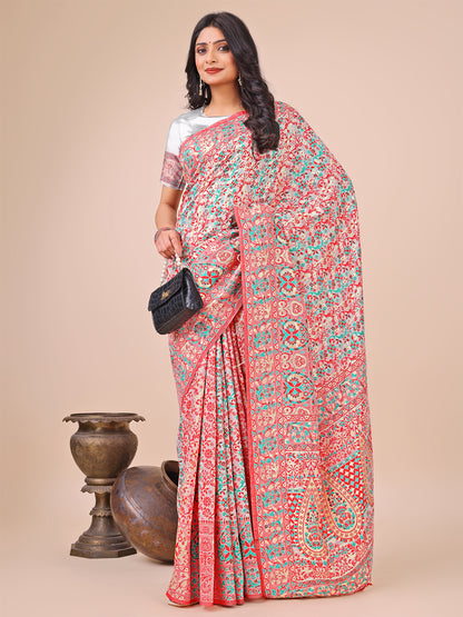 Elegant White Jacquard Linen Cotton Saree with Traditional Multicolor Weave & Tassel Pallu