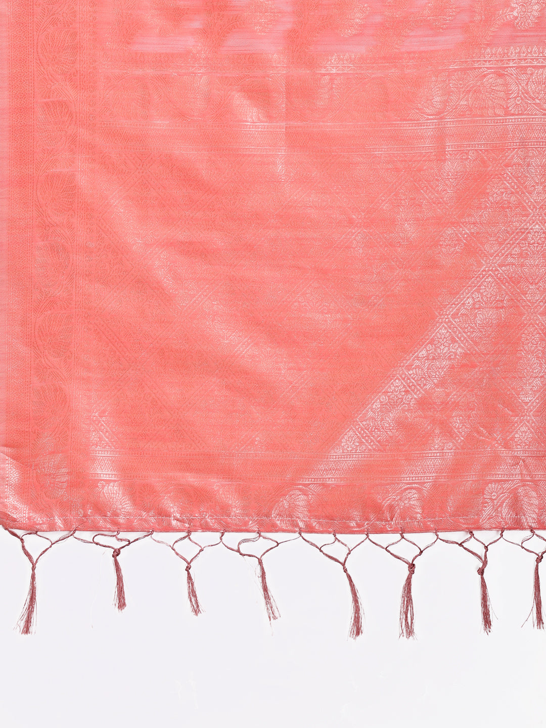 Astita Elegant Peach Pink Linen Cotton Saree for Women – Soft Lightweight Saree with Subtle Self-Weave & Tassel Pallu