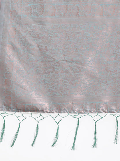 Astita Elegant Sea Green Linen Cotton Saree for Women – Soft Lightweight Saree with Subtle Self-Weave & Tassel Pallu