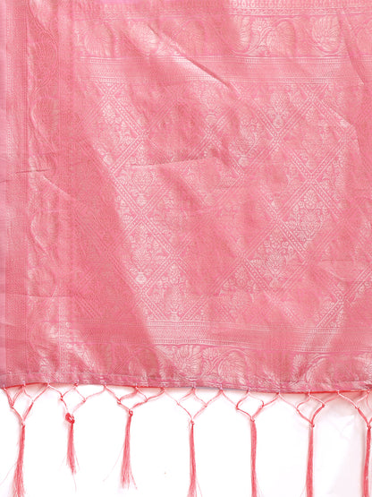 Astita Elegant Pink Linen Cotton Saree for Women – Soft Lightweight Saree with Subtle Self-Weave & Tassel Pallu