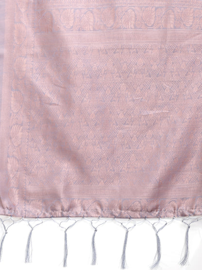 Astita Elegant Grey Linen Cotton Saree for Women – Soft Lightweight Saree with Subtle Self-Weave & Tassel Pallu
