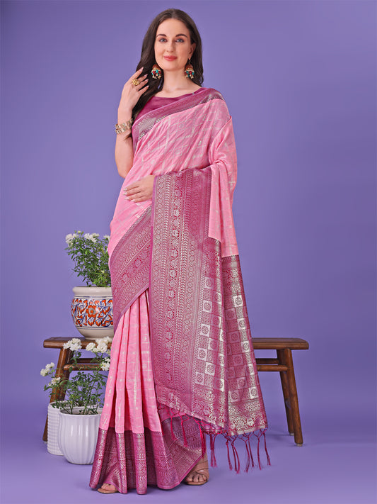 Astita Vibrant Pink & Magenta Lichi Silk Saree with Rich Woven Border and Contrast Blouse – Festive & Wedding Wear