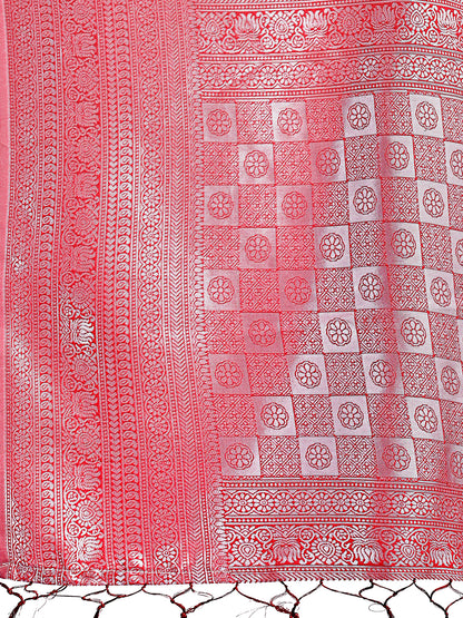 Astita Vibrant Orange & Red Lichi Silk Saree with Rich Woven Border and Contrast Blouse – Festive & Wedding Wear
