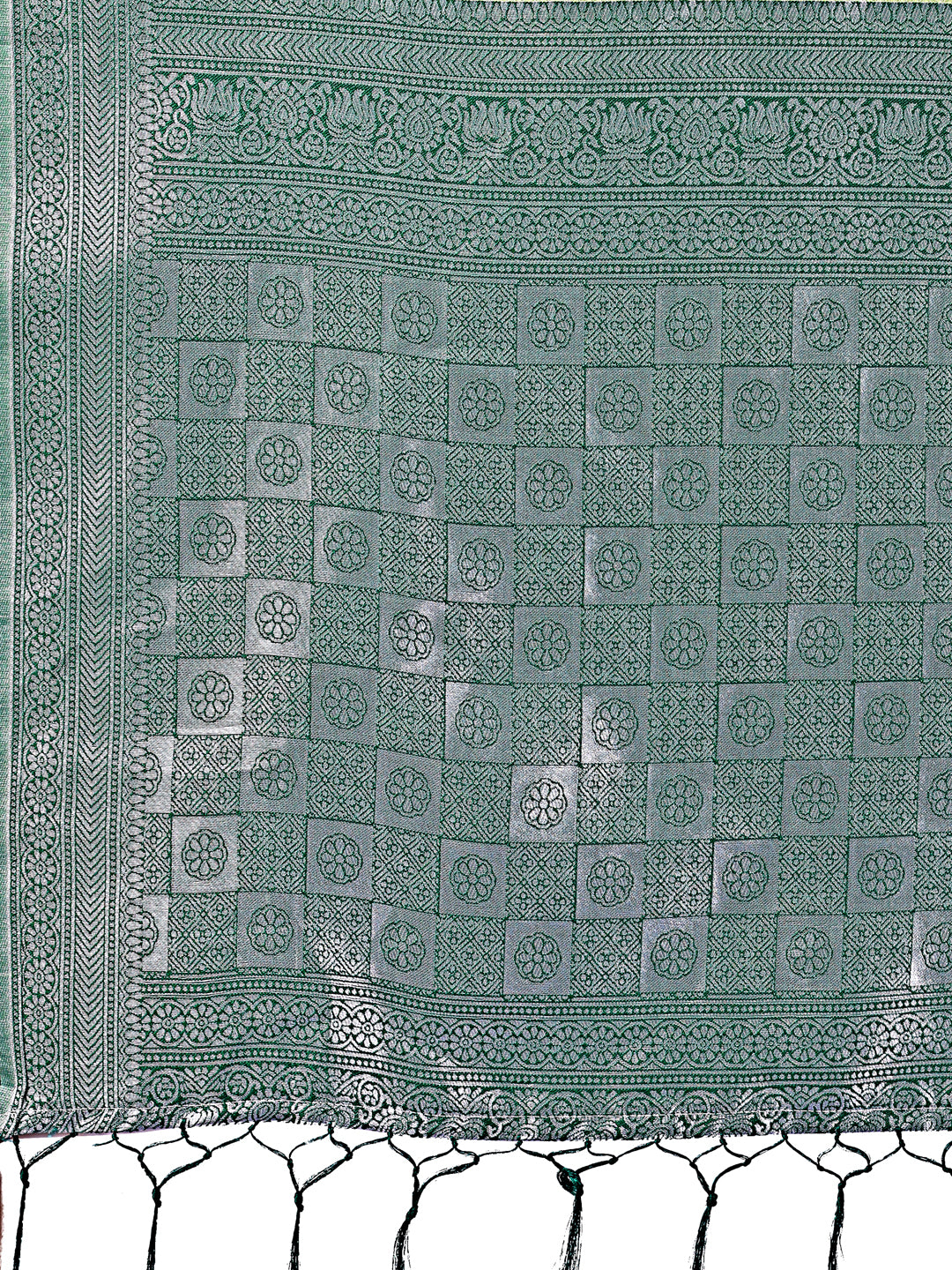 Astita Vibrant Light Green & Dark Green Lichi Silk Saree with Rich Woven Border and Contrast Blouse – Festive & Wedding Wear