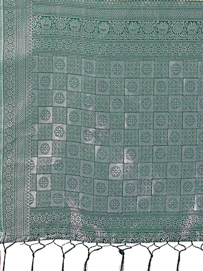 Astita Vibrant Light Green & Dark Green Lichi Silk Saree with Rich Woven Border and Contrast Blouse – Festive & Wedding Wear