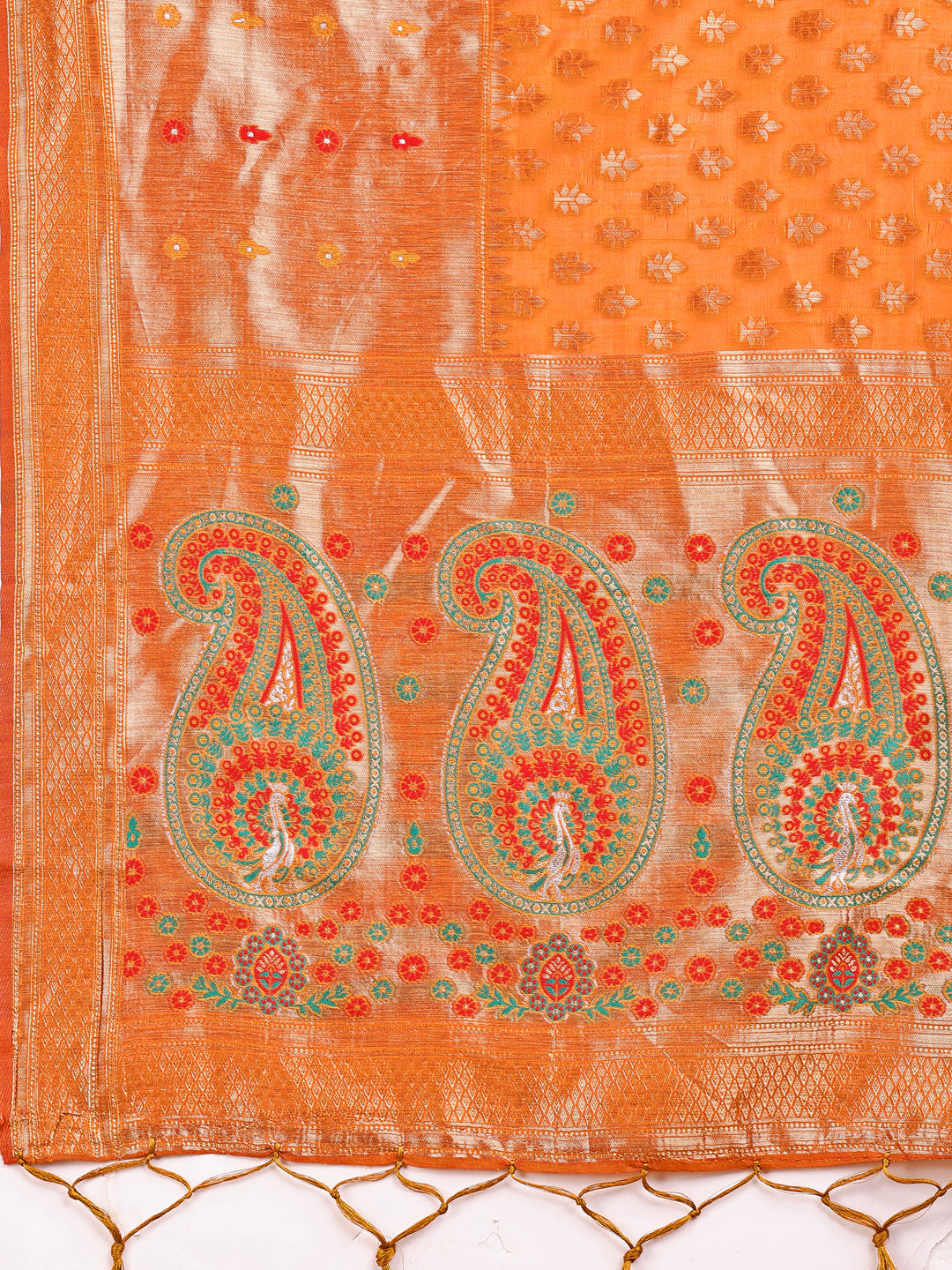 Astita Grace in Every Thread – Mustrad & Beige Linen Cotton Saree with Royal Paisley Charm