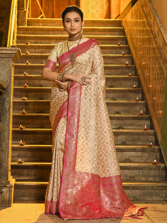 Pink Banarasi Silk Saree with Golden Zari
