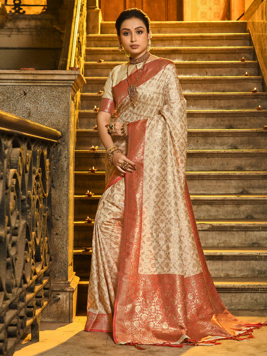 Red Banarasi Silk Saree with Golden Zari – Elegant Traditional Wear for Celebrations