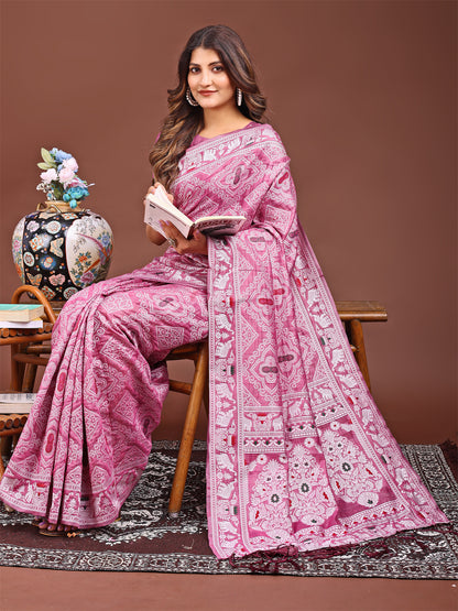Graceful Pink Printed Saree – A Symphony of Culture and Feminine Charm
