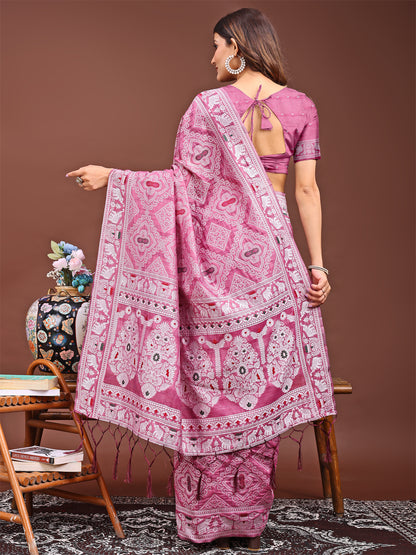 Graceful Pink Printed Saree – A Symphony of Culture and Feminine Charm