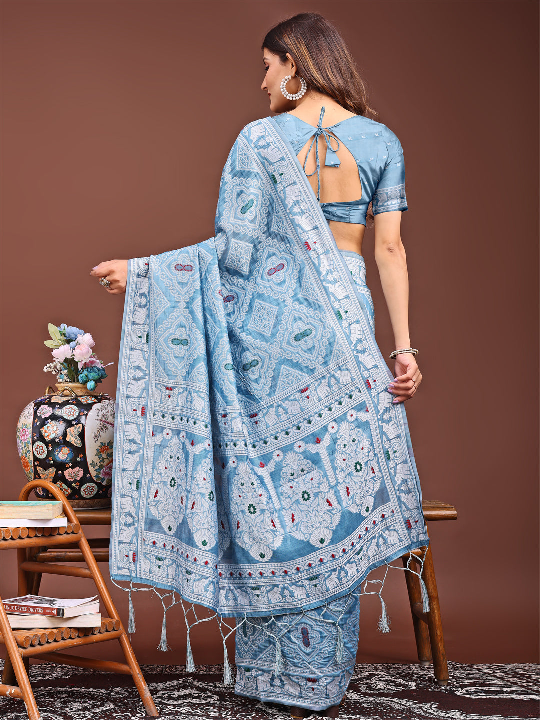Graceful Sky Blue Printed Saree – A Symphony of Culture and Feminine Charm