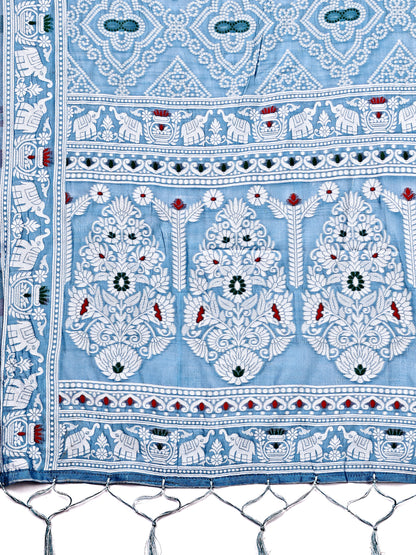 Graceful Sky Blue Printed Saree – A Symphony of Culture and Feminine Charm