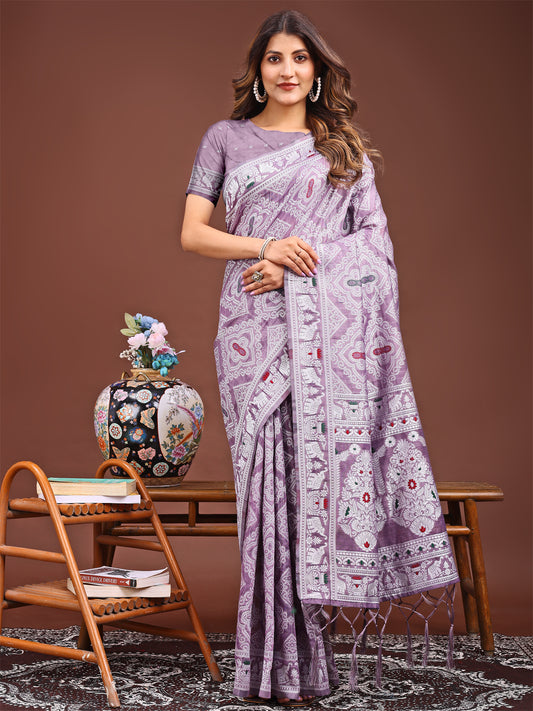 Graceful Purple Printed Saree – A Symphony of Culture and Feminine Charm