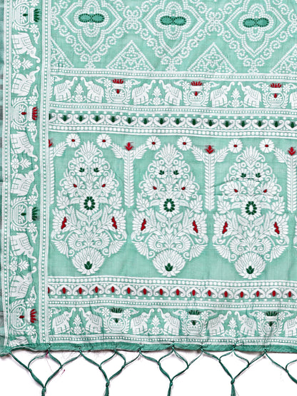 Graceful Sea Green Printed Saree – A Symphony of Culture and Feminine Charm