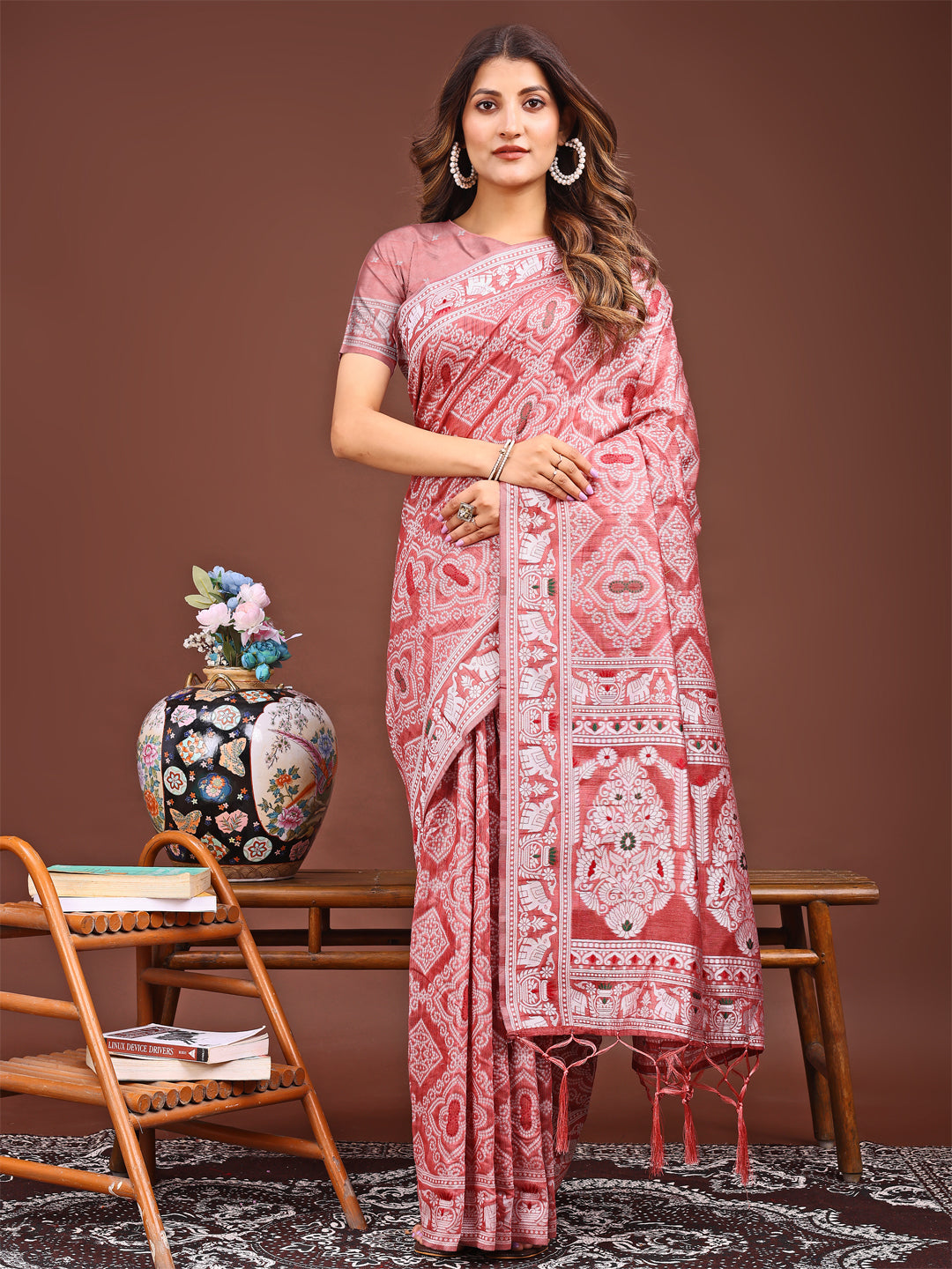 Graceful Peach Printed Saree – A Symphony of Culture and Feminine Charm