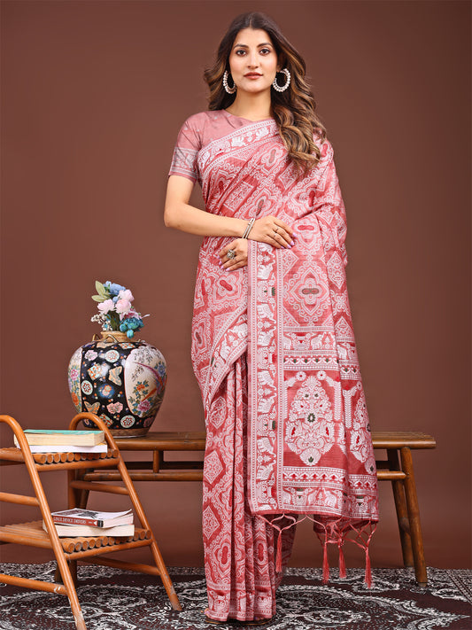 Graceful Peach Printed Saree – A Symphony of Culture and Feminine Charm