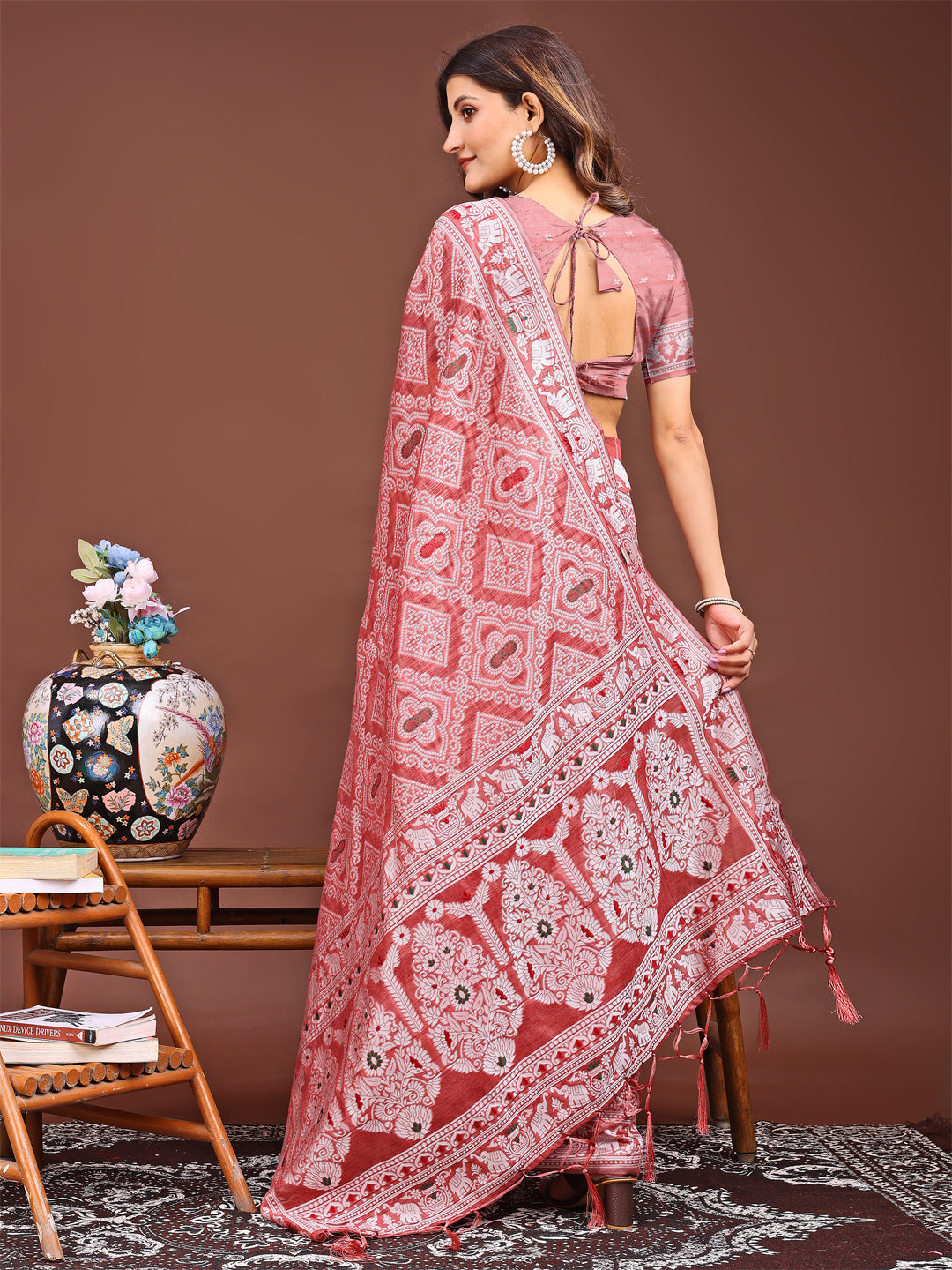 Graceful Peach Printed Saree – A Symphony of Culture and Feminine Charm