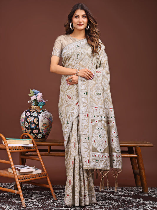 Graceful Brown Printed Saree – A Symphony of Culture and Feminine Charm