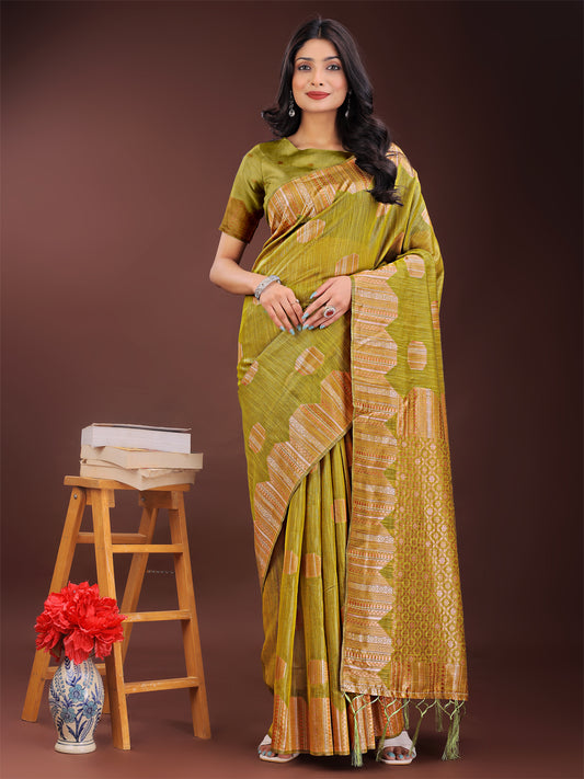 Astita Mustrad Linen Cotton Saree with Woven Geometric Zari Motifs – Elegant Festive Wear for Women
