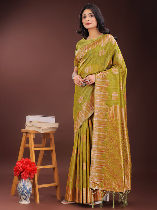 Astita Mustrad Linen Cotton Saree with Woven Geometric Zari Motifs – Elegant Festive Wear for Women