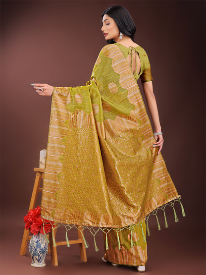 Astita Mustrad Linen Cotton Saree with Woven Geometric Zari Motifs – Elegant Festive Wear for Women