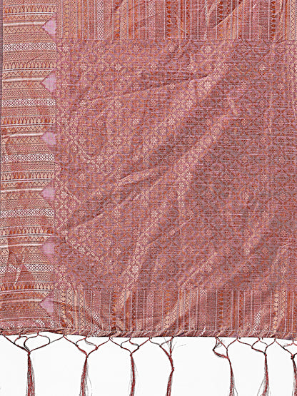Astita Purple Linen Cotton Saree with Woven Geometric Zari Motifs – Elegant Festive Wear for Women