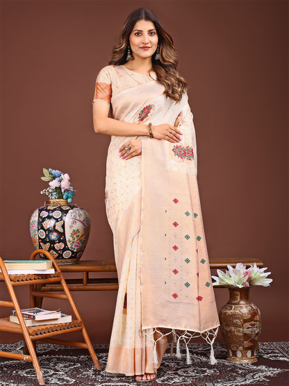 Astita Elegant Cream Woven Work Saree – A Whiff of Tradition Wrapped in Grace