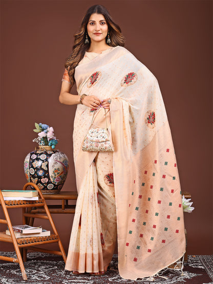 Astita Elegant Cream Woven Work Saree – A Whiff of Tradition Wrapped in Grace