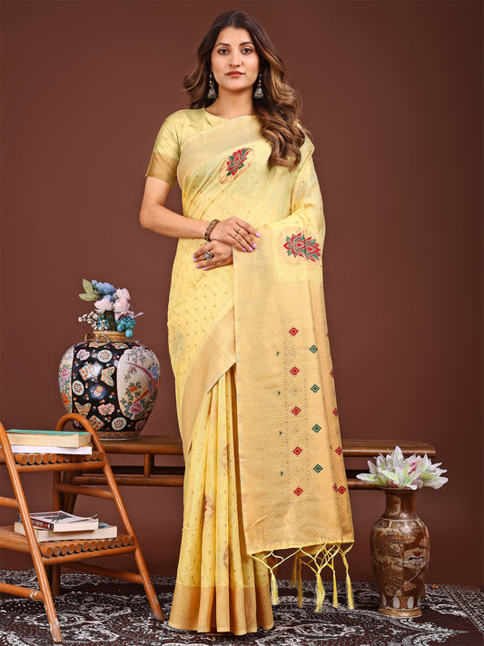 Astita Elegant Yellow Woven Work Saree – A Whiff of Tradition Wrapped in Grace