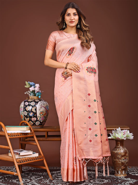 Astita Elegant Pink Woven Work Saree – A Whiff of Tradition Wrapped in Grace