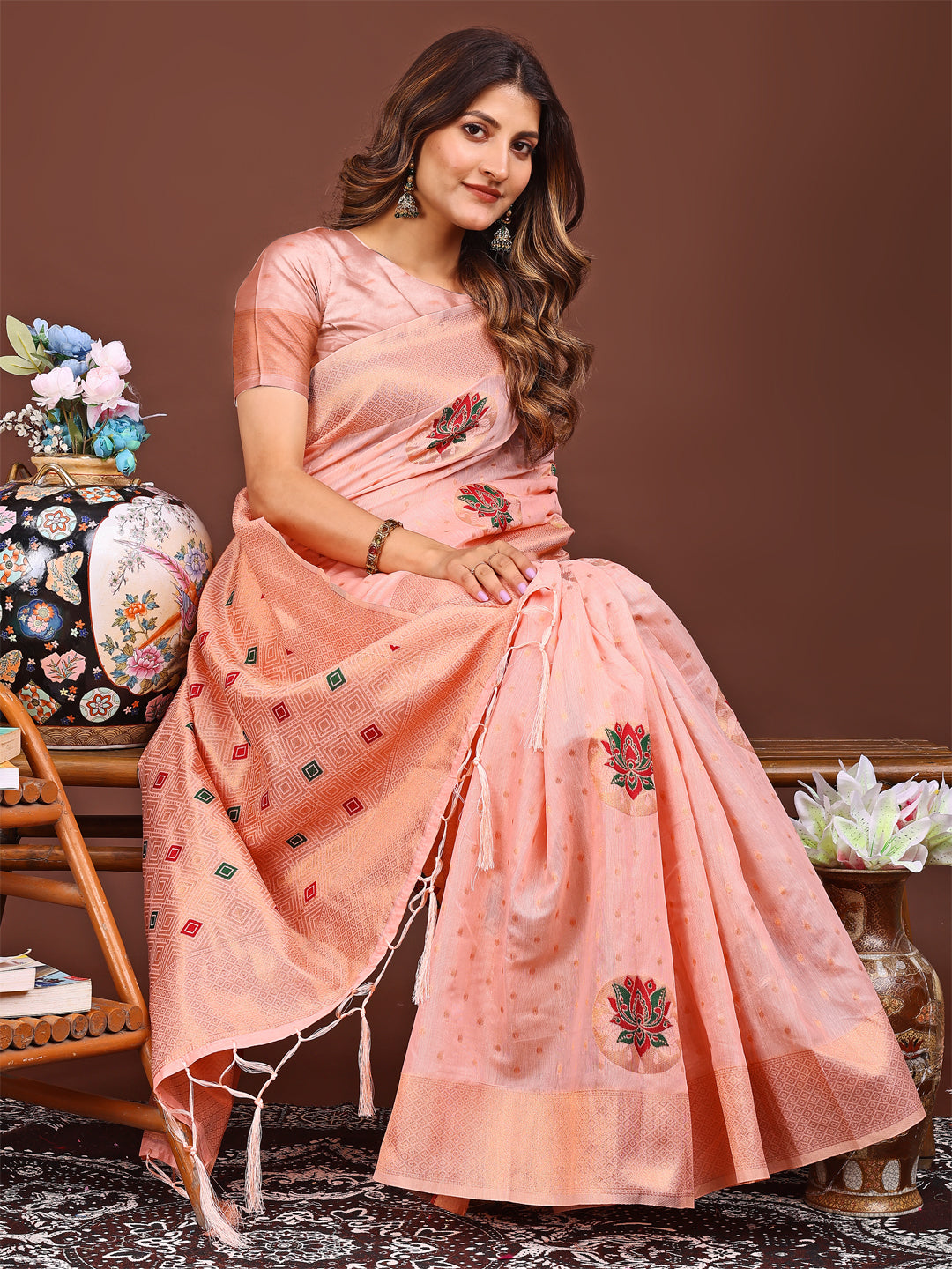 Astita Elegant Pink Woven Work Saree – A Whiff of Tradition Wrapped in Grace