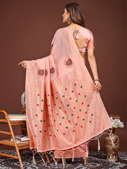 Astita Elegant Pink Woven Work Saree – A Whiff of Tradition Wrapped in Grace