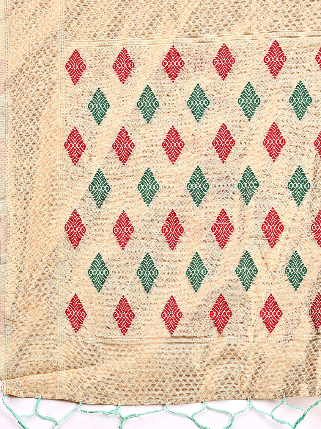 Astita Light Green Jaquard Saree with Tassels – Radiate Soft Elegance and Timeless Beauty