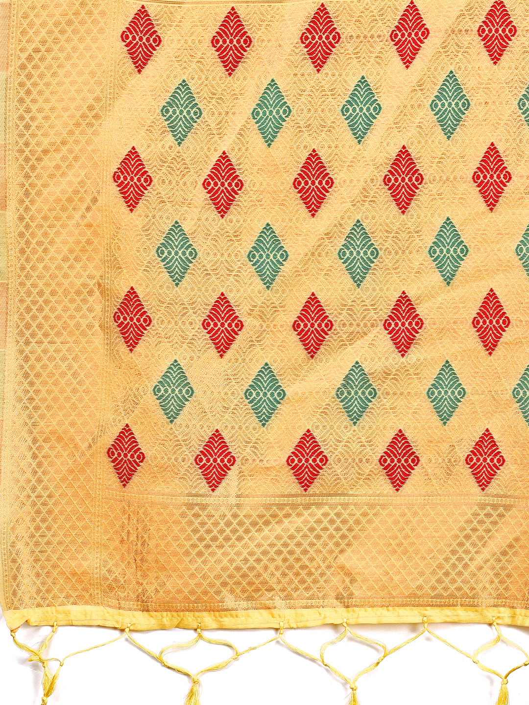 Astita Yellow Jaquard Saree with Tassels – Radiate Soft Elegance and Timeless Beauty