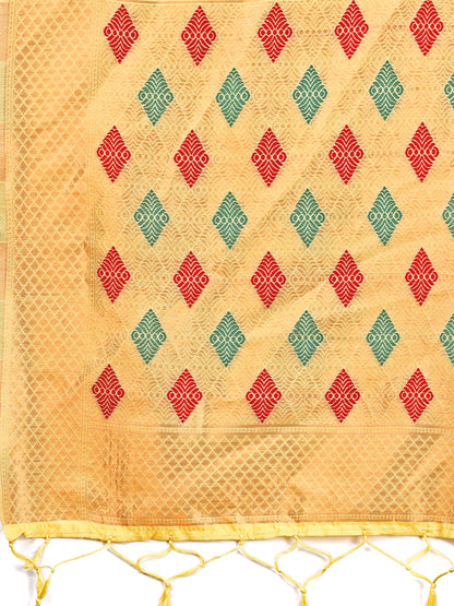 Astita Yellow Jaquard Saree with Tassels – Radiate Soft Elegance and Timeless Beauty
