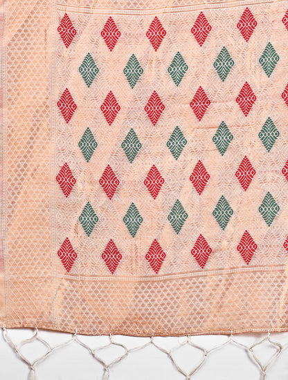 Astita White Jaquard Saree with Tassels – Radiate Soft Elegance and Timeless Beauty