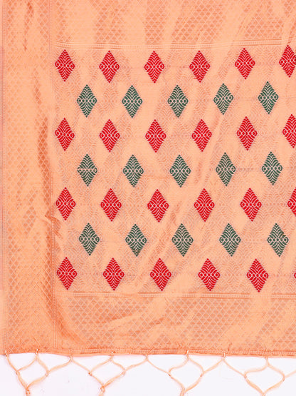Astita Orange Jaquard Saree with Tassels – Radiate Soft Elegance and Timeless Beauty