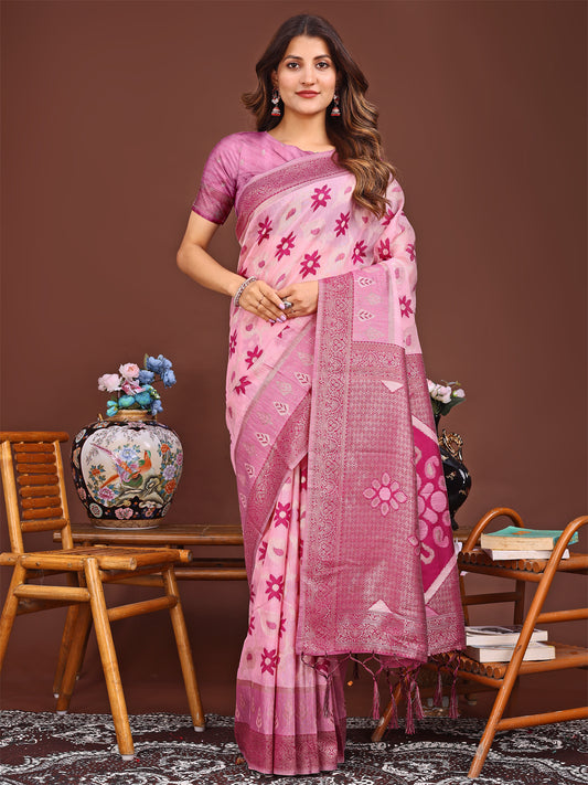 Astita Elegant Pink Linen Cotton Patola Saree – A Refreshing Harmony of Culture and Comfort