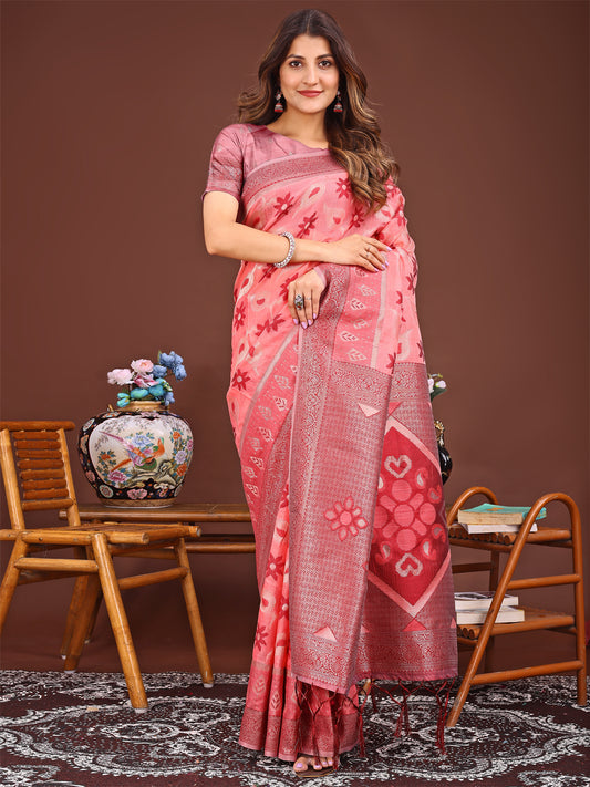 Astita Elegant Peach Linen Cotton Patola Saree – A Refreshing Harmony of Culture and Comfort