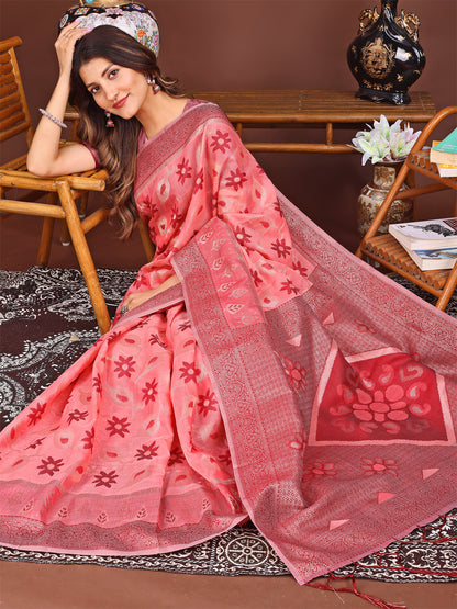 Astita Elegant Peach Linen Cotton Patola Saree – A Refreshing Harmony of Culture and Comfort