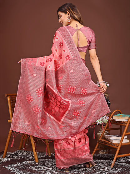 Astita Elegant Peach Linen Cotton Patola Saree – A Refreshing Harmony of Culture and Comfort