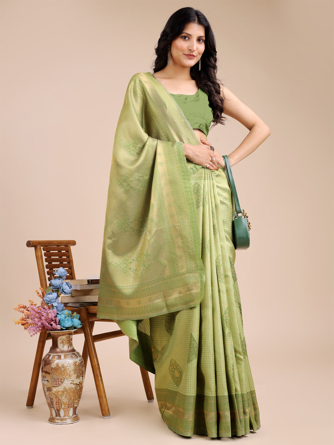 Astita Graceful Light Green Silk Saree – Subtle Sophistication for Every Occasion