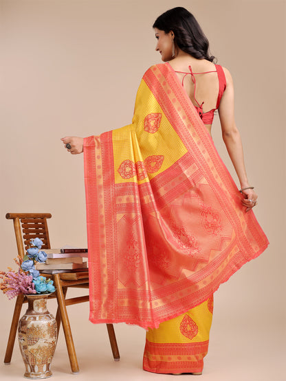 Astita Graceful Yellow Silk Saree – Subtle Sophistication for Every Occasion