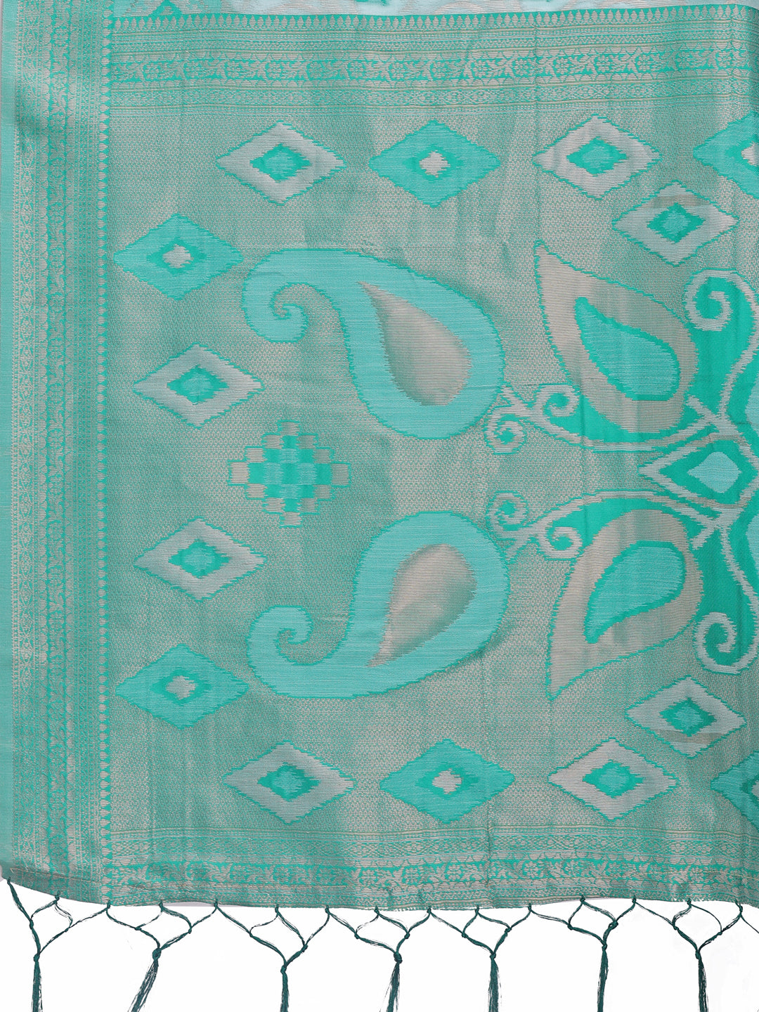 Astita Stylish Green Linen Cotton Saree with Woven Design – Lightweight Elegance for Everyday Grace