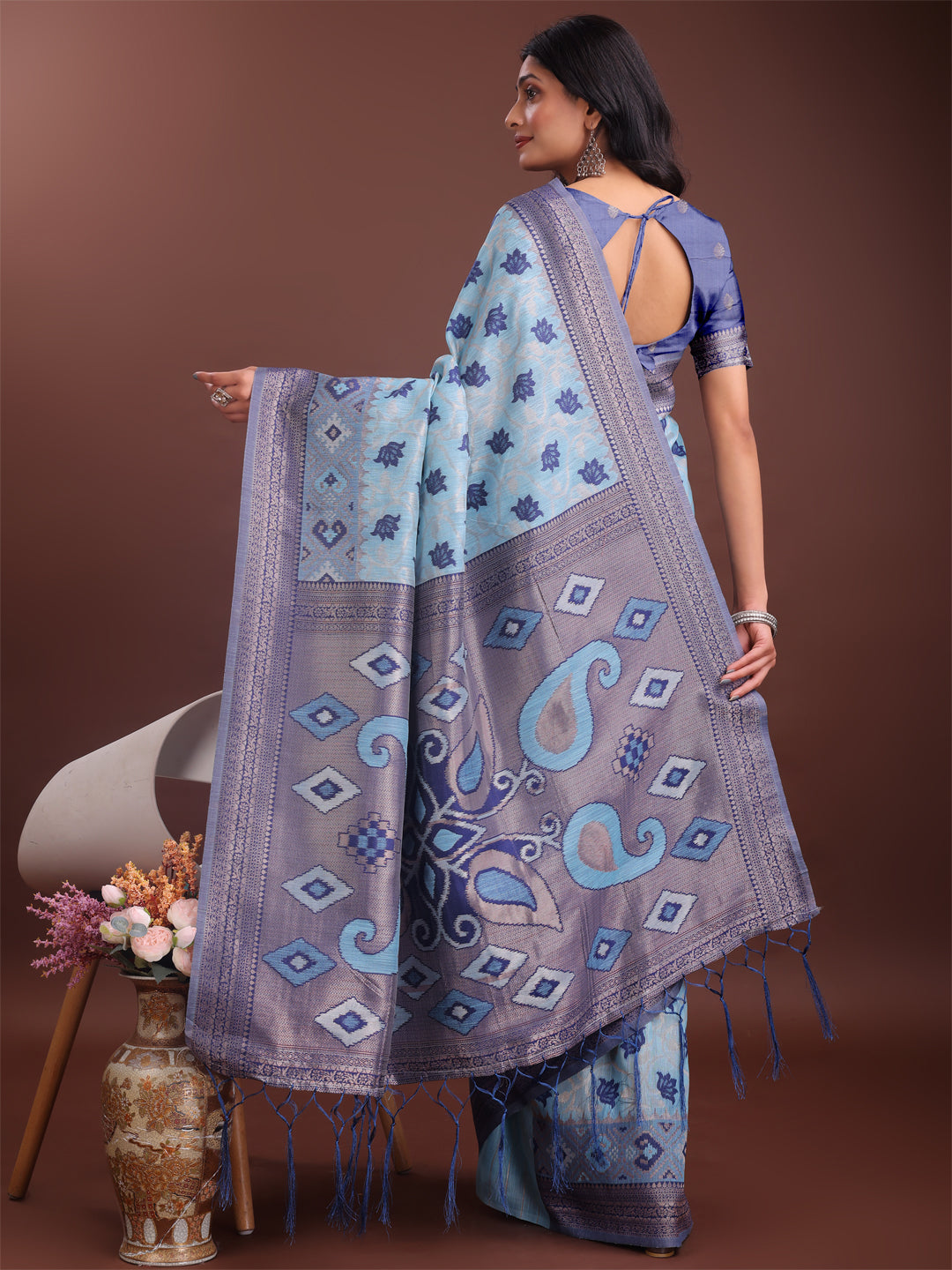 Astita Stylish Sky Blue Linen Cotton Saree with Woven Design – Lightweight Elegance for Everyday Grace