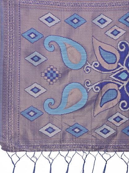 Astita Stylish Sky Blue Linen Cotton Saree with Woven Design – Lightweight Elegance for Everyday Grace