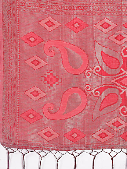 Astita Stylish Peach Linen Cotton Saree with Woven Design – Lightweight Elegance for Everyday Grace