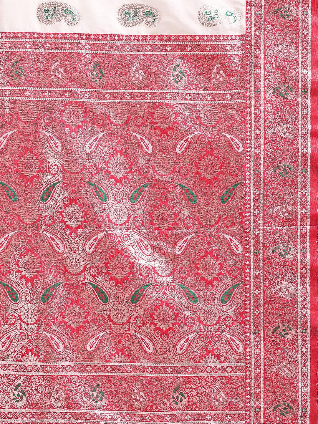 Astita White Banarasi Silk Saree with Silver Zari Border & Paisley Design – Festive Wedding Wear | Elegant Traditional Pallu | Soft Silk Finish for Women | Cultural Ethnic Saree