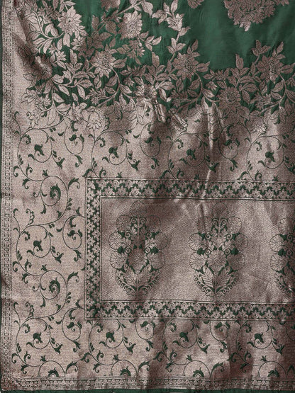 Astita Emerald Green Banarasi Silk Saree with Zari Floral Work – Elegance Woven in Every Thread